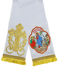 ЗАКЛАДКА для Евангелия "Вход Господень в Иерусалим" Белая 14/140см  Габардин Вышивка