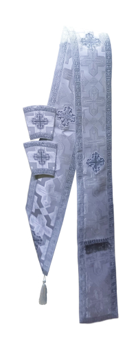 ОРАРЬ Дьяконский  Белый + поручи  ↔17,5см ↕250см   Парча 