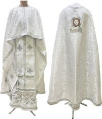 Облачение   Белое   58р/д145 см   Парча    "Крест в круге" Вышитая икона Иисуса Христа