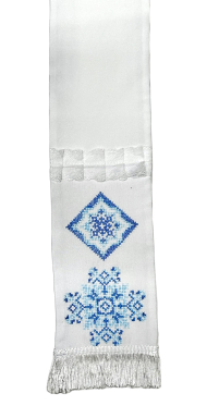 ЗАКЛАДКА для Евангелия "Орнамент" Белая 12/140см  Габардин Вышивка