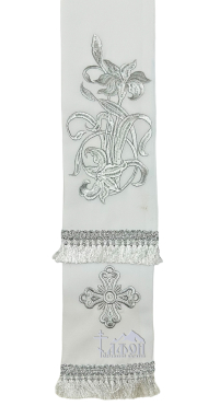 ЗАКЛАДКА для Евангелия "Лилия" Белая 12/140см  Габардин Вышивка