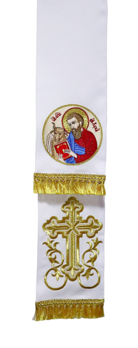 ЗАКЛАДКА для Евангелия "Лука Апостол" Белая 14/140см  Габардин Вышивка